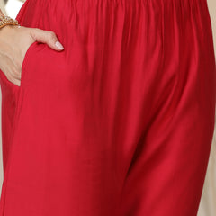 Stylum Women's Shibori Printed Muslin Straight Kurta Pant Dupatta Set (KPDREDBATIK)