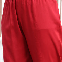 Stylum Women's Red Solid & Embroidered Rayon Straight Kurta Pant Dupatta Set (KPDREDBELL)