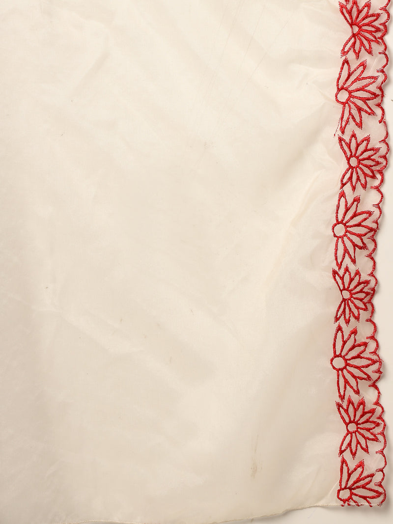 Stylum Women's Red Solid & Embroidered Rayon Straight Kurta Pant Dupatta Set (KPDREDBELL)