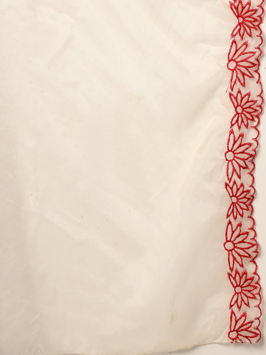 Stylum Women's Red Solid & Embroidered Rayon Straight Kurta Pant Dupatta Set (KPDREDBELL)