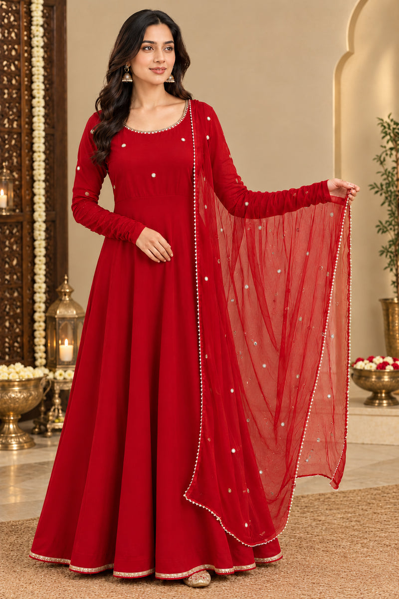 Maroon Embellished Anarkali Suit Set with Dupatta (KPDREDBHAVINI)