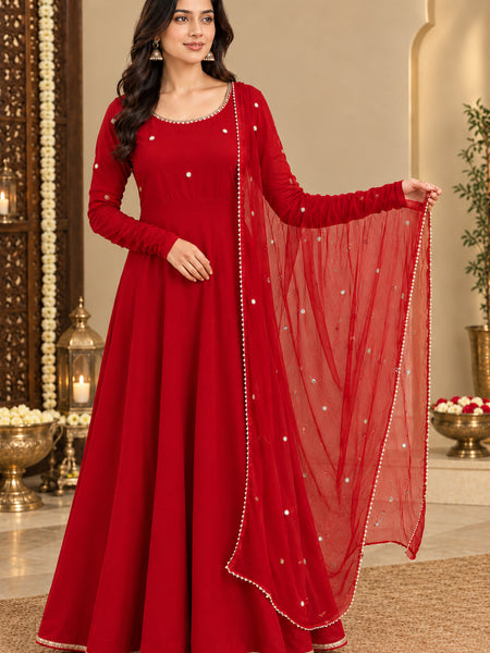 Maroon Embellished Anarkali Suit Set with Dupatta (KPDREDBHAVINI)