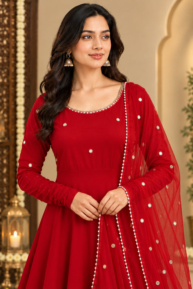 Maroon Embellished Anarkali Suit Set with Dupatta (KPDREDBHAVINI)
