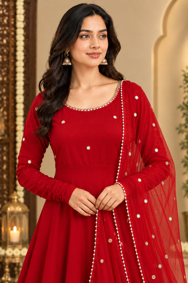 Maroon Embellished Anarkali Suit Set with Dupatta (KPDREDBHAVINI)