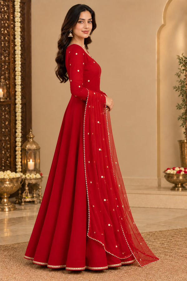 Maroon Embellished Anarkali Suit Set with Dupatta (KPDREDBHAVINI)