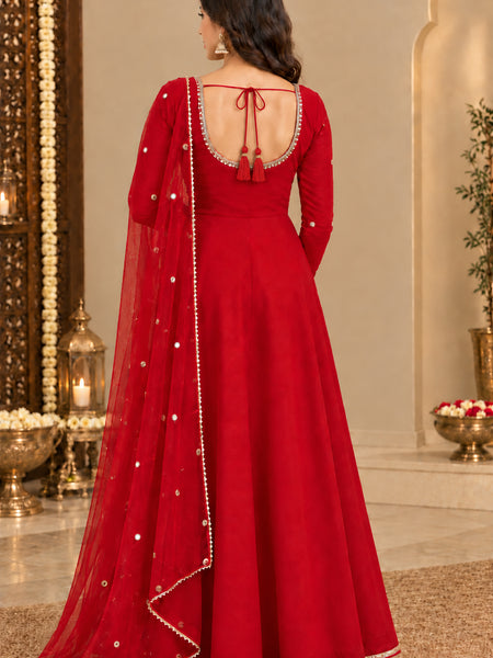 Maroon Embellished Anarkali Suit Set with Dupatta (KPDREDBHAVINI)