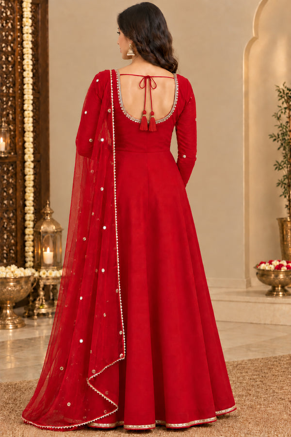 Maroon Embellished Anarkali Suit Set with Dupatta (KPDREDBHAVINI)