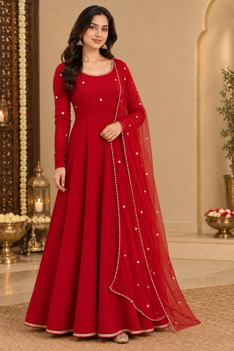 Maroon Embellished Anarkali Suit Set with Dupatta (KPDREDBHAVINI)