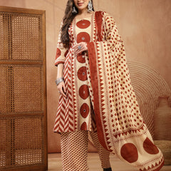 Stylum Women's Red Printed Cotton A-Line Kurta Palazzo Dupatta Set (KPDREDDIMI)