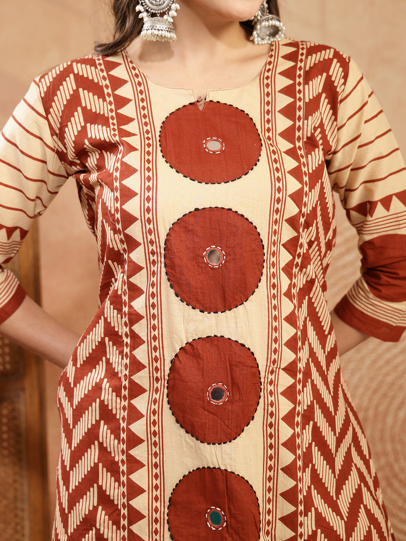 Stylum Women's Red Printed Cotton A-Line Kurta Palazzo Dupatta Set (KPDREDDIMI)