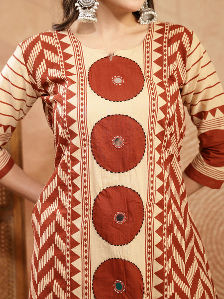 Stylum Women's Red Printed Cotton A-Line Kurta Palazzo Dupatta Set (KPDREDDIMI)