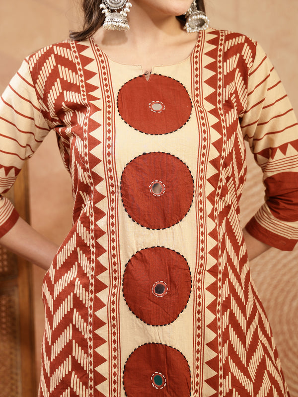 Stylum Women's Red Printed Cotton A-Line Kurta Palazzo Dupatta Set (KPDREDDIMI)