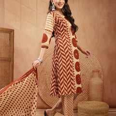 Stylum Women's Red Printed Cotton A-Line Kurta Palazzo Dupatta Set (KPDREDDIMI)