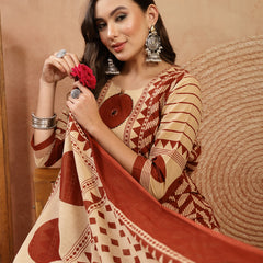 Stylum Women's Red Printed Cotton A-Line Kurta Palazzo Dupatta Set (KPDREDDIMI)