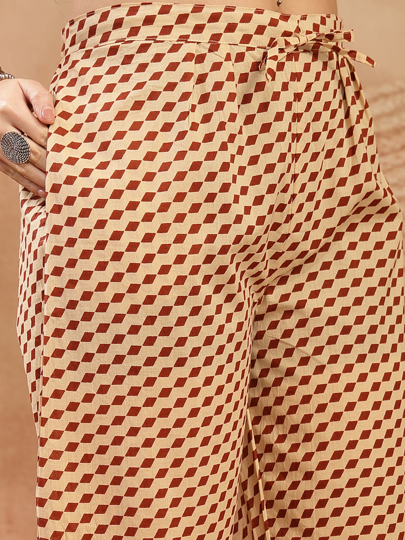 Stylum Women's Red Printed Cotton A-Line Kurta Palazzo Dupatta Set (KPDREDDIMI)