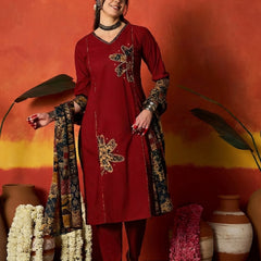 Stylum Women's Red Solid Cotton Straight Kurta Pant Dupatta Set (KPDREDJIMAN)