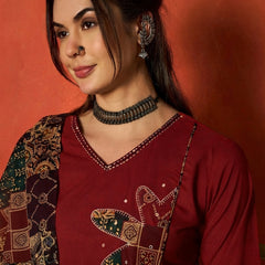 Stylum Women's Red Solid Cotton Straight Kurta Pant Dupatta Set (KPDREDJIMAN)
