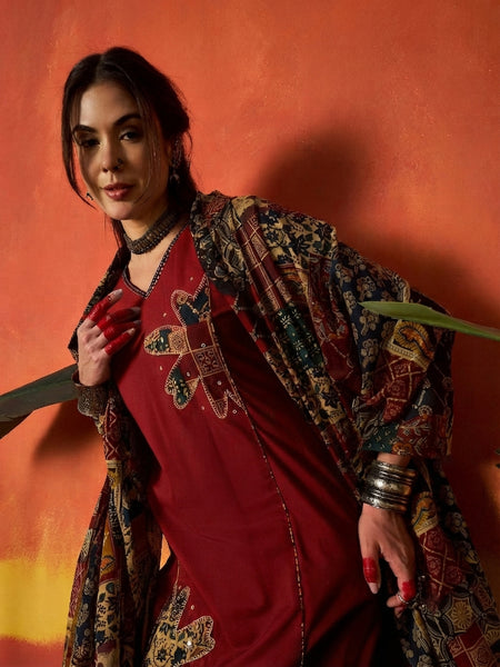 Stylum Women's Red Solid Cotton Straight Kurta Pant Dupatta Set (KPDREDJIMAN)