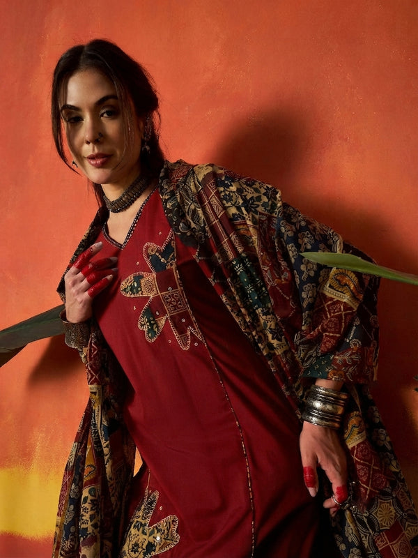 Stylum Women's Red Solid Cotton Straight Kurta Pant Dupatta Set (KPDREDJIMAN)