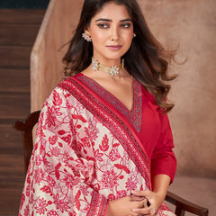 Stylum Women's Red Solid & Embroidered Silk Blend Straight Kurta Pant Dupatta Set (KPDREDMINATI)