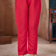 Stylum Women's Red Solid & Embroidered Silk Blend Straight Kurta Pant Dupatta Set (KPDREDMINATI)