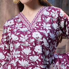 Stylum Women's Red Ethnic Printed Cotton Blend Straight Kurta Pant Dupatta Set (KPDREDMONTAG)