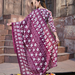 Stylum Women's Red Ethnic Printed Cotton Blend Straight Kurta Pant Dupatta Set (KPDREDMONTAG)