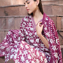 Stylum Women's Red Ethnic Printed Cotton Blend Straight Kurta Pant Dupatta Set (KPDREDMONTAG)