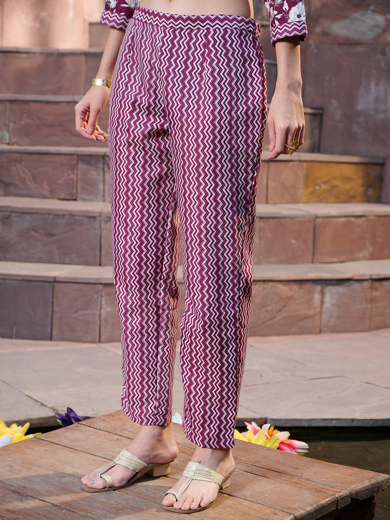 Stylum Women's Red Ethnic Printed Cotton Blend Straight Kurta Pant Dupatta Set (KPDREDMONTAG)