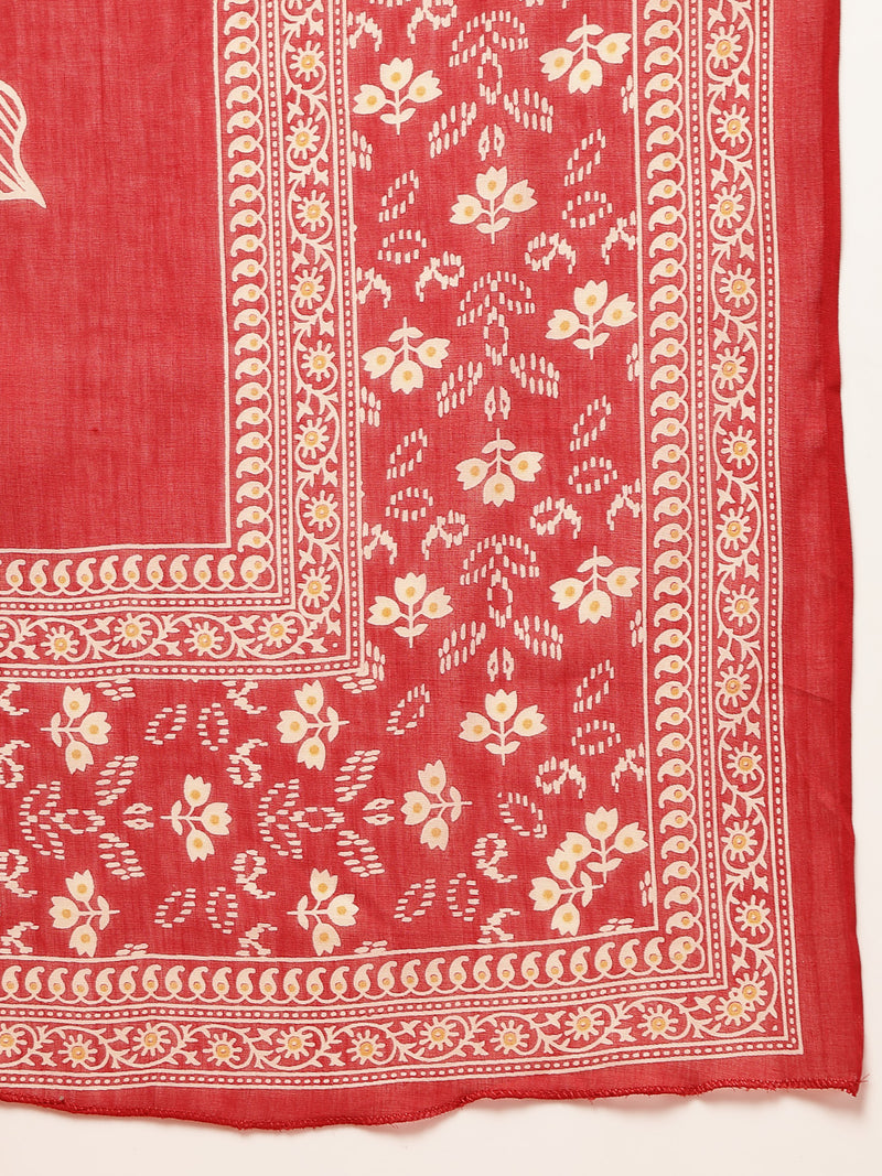 Stylum Women's Red Solid & Embroidered Cotton A-Line Kurta Pant Dupatta Set (KPDREDMUSAFIR)
