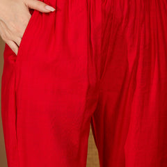 Stylum Women's Red Solid & Embroidered Organza Straight Kurta Pant Dupatta Set (KPDREDPARINDA)