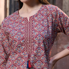 Stylum Women's Red Ethnic Printed Cotton Straight Kurta Pant Dupatta Set (KPDREDPINGA)