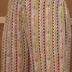 Stylum Women's Red Ajrakh Printed Cotton A-Line Kurta Palazzo Dupatta Set (KPDREDPULSE)