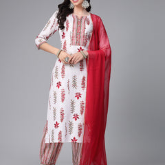 Stylum Women's Printed Cotton Blend Kurta Pant Dupatta Set (KPDREDRAGI)