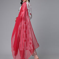 Stylum Women's Printed Cotton Blend Kurta Pant Dupatta Set (KPDREDRAGI)