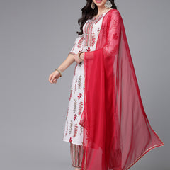 Stylum Women's Printed Cotton Blend Kurta Pant Dupatta Set (KPDREDRAGI)