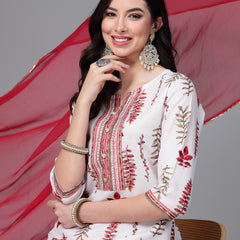 Stylum Women's Printed Cotton Blend Kurta Pant Dupatta Set (KPDREDRAGI)