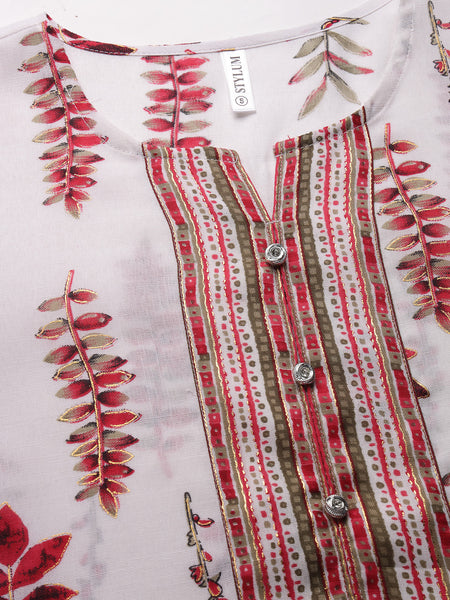 Stylum Women's Printed Cotton Blend Kurta Pant Dupatta Set (KPDREDRAGI)