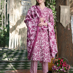 Stylum Women's Red Ethnic Printed Cotton Blend Straight Kurta Pant Dupatta Set (KPDREDSAFARI)