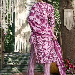 Stylum Women's Red Ethnic Printed Cotton Blend Straight Kurta Pant Dupatta Set (KPDREDSAFARI)