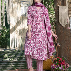 Stylum Women's Red Ethnic Printed Cotton Blend Straight Kurta Pant Dupatta Set (KPDREDSAFARI)