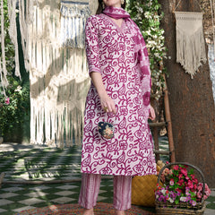 Stylum Women's Red Ethnic Printed Cotton Blend Straight Kurta Pant Dupatta Set (KPDREDSAFARI)