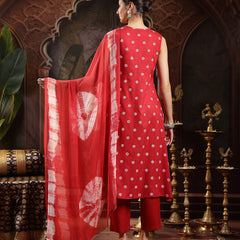 Stylum Women's Red Floral Printed & Embroidered Rayon A-Line Kurta Pant Dupatta Set (KPDREDSAFIRA)