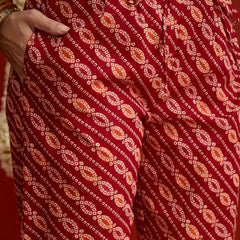 Stylum Women's Red Bandhej Printed Cotton Straight Kurta Pant Dupatta Set (KPDREDSIRAJ)