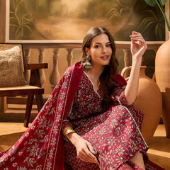 Stylum Women's Red Ethnic Printed Cotton Straight Kurta Pant Dupatta Set (KPDREDTIFNI)