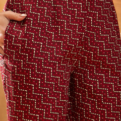 Stylum Women's Red Ethnic Printed Cotton Straight Kurta Pant Dupatta Set (KPDREDTIFNI)