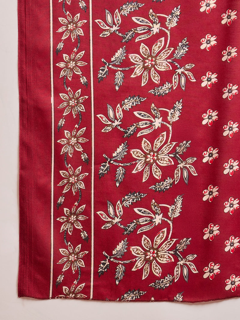 Stylum Women's Red Ethnic Printed Cotton Straight Kurta Pant Dupatta Set (KPDREDTIFNI)