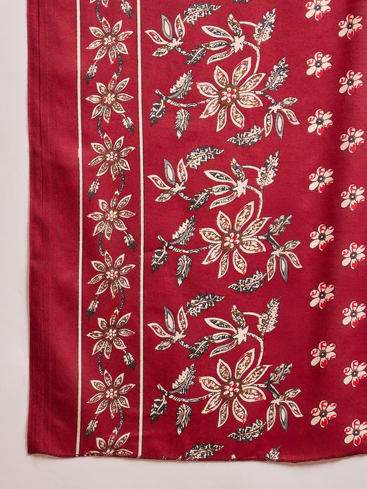 Stylum Women's Red Ethnic Printed Cotton Straight Kurta Pant Dupatta Set (KPDREDTIFNI)