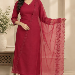 Stylum Women's Red Solid Silk Straight Kurta Pant Dupatta Set (KPDREDURBAN)