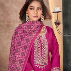 Stylum Women's Rose Solid & Embroidered Silk Straight Kurta Pant Dupatta Set (KPDROSEFOGAT)